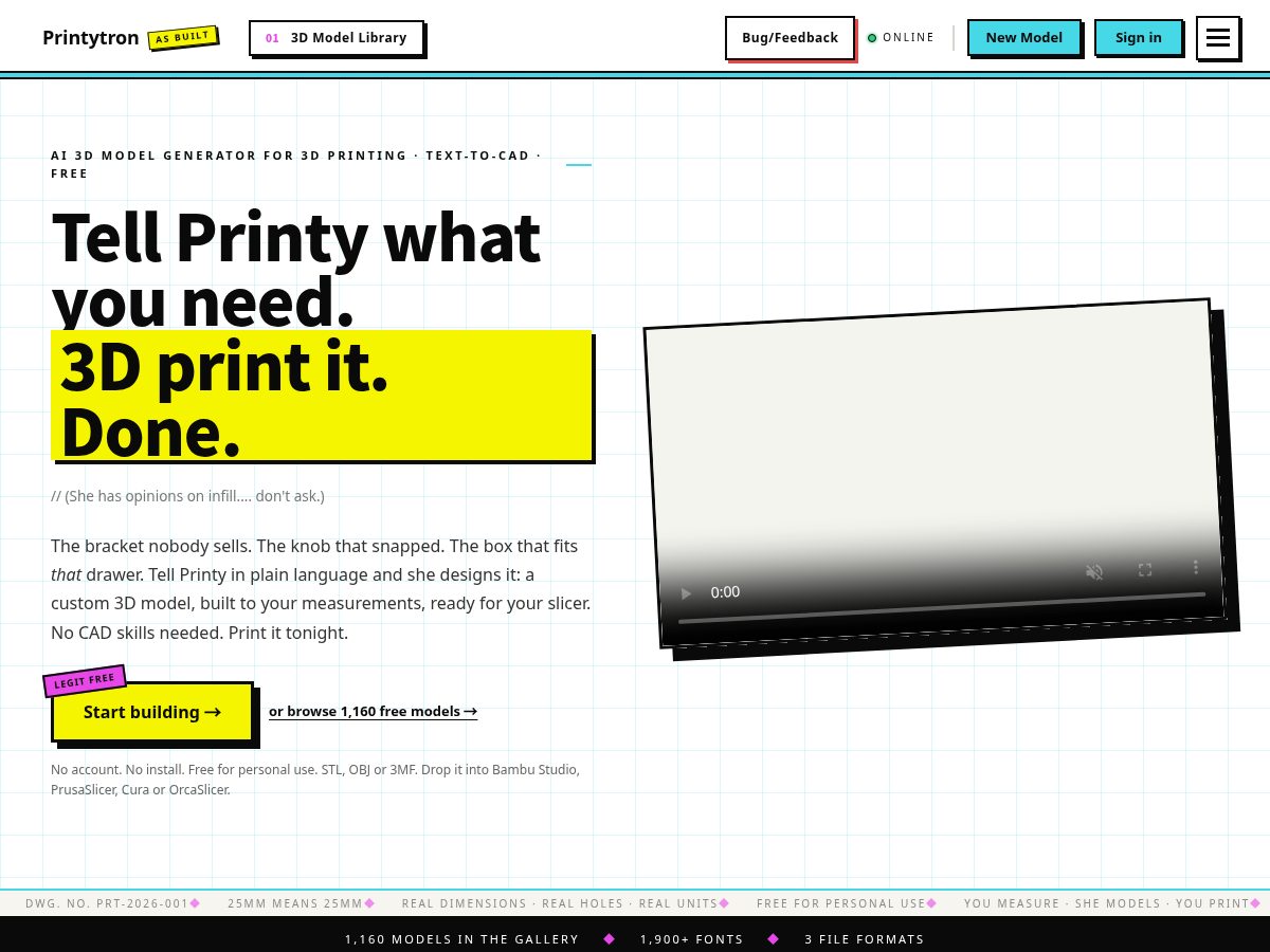 Landing-page snapshot of printy.dev