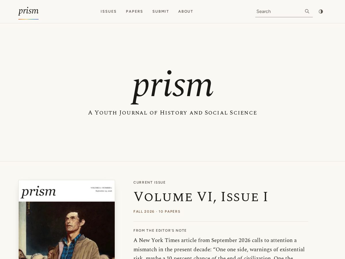 Landing-page snapshot of prismyouthjournal.com