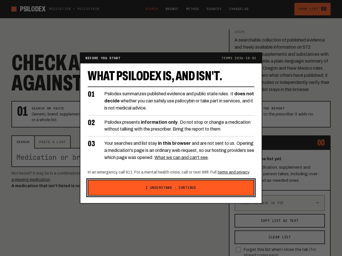 Landing-page snapshot of psilodex.org