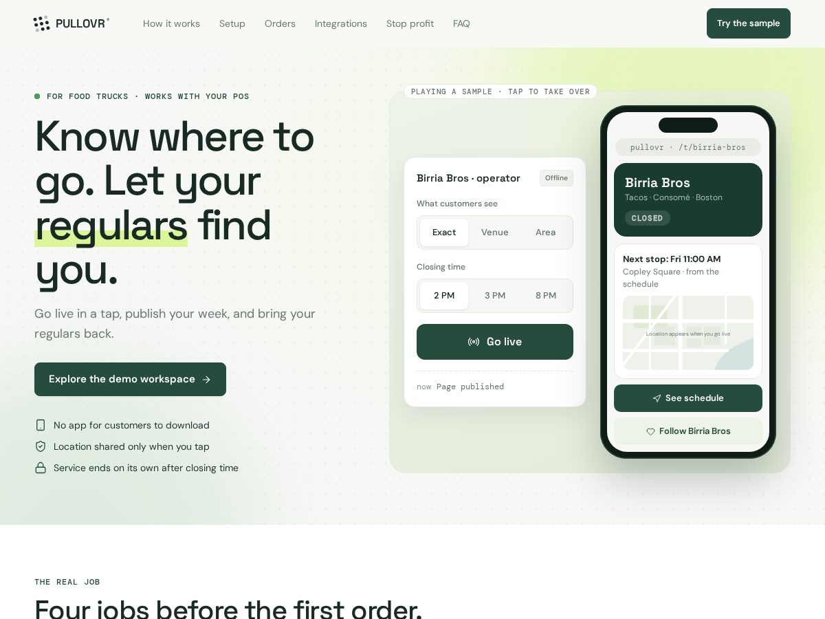 Landing-page snapshot of pullovr.com