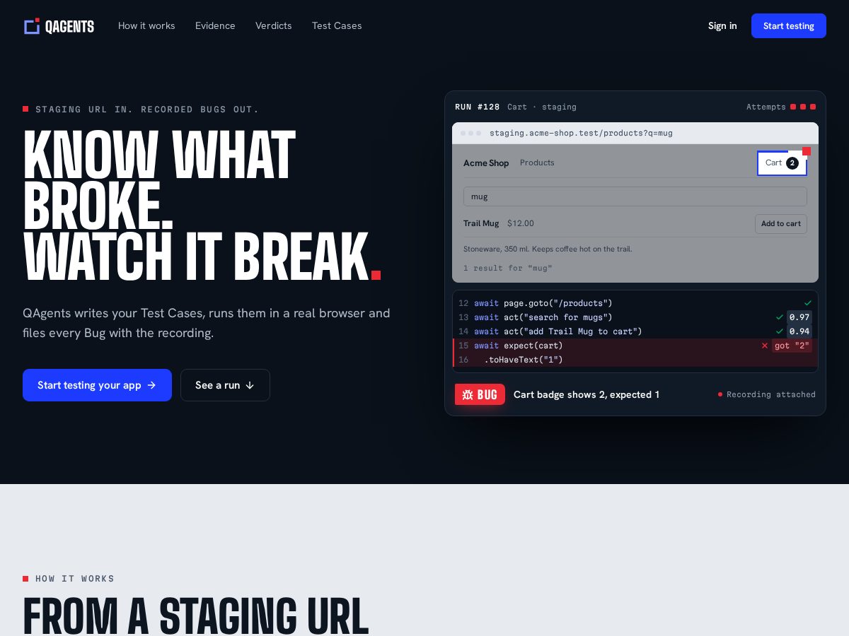 Landing-page snapshot of qagents.app