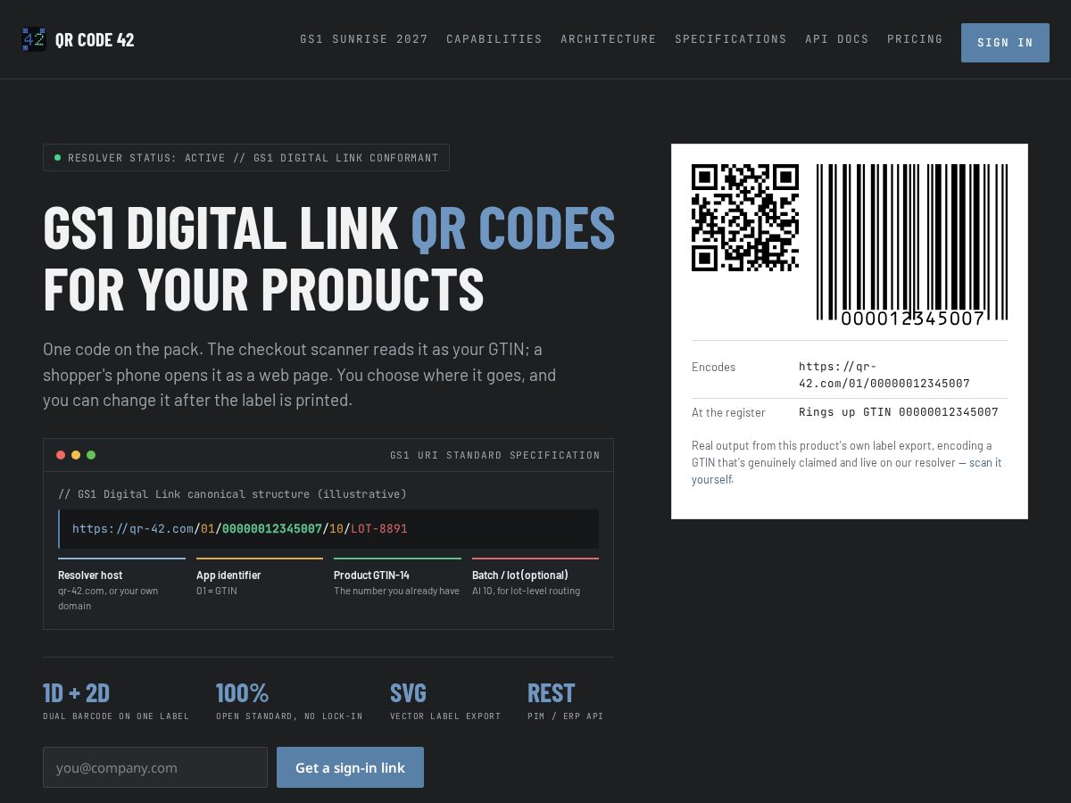 Landing-page snapshot of qr42.link