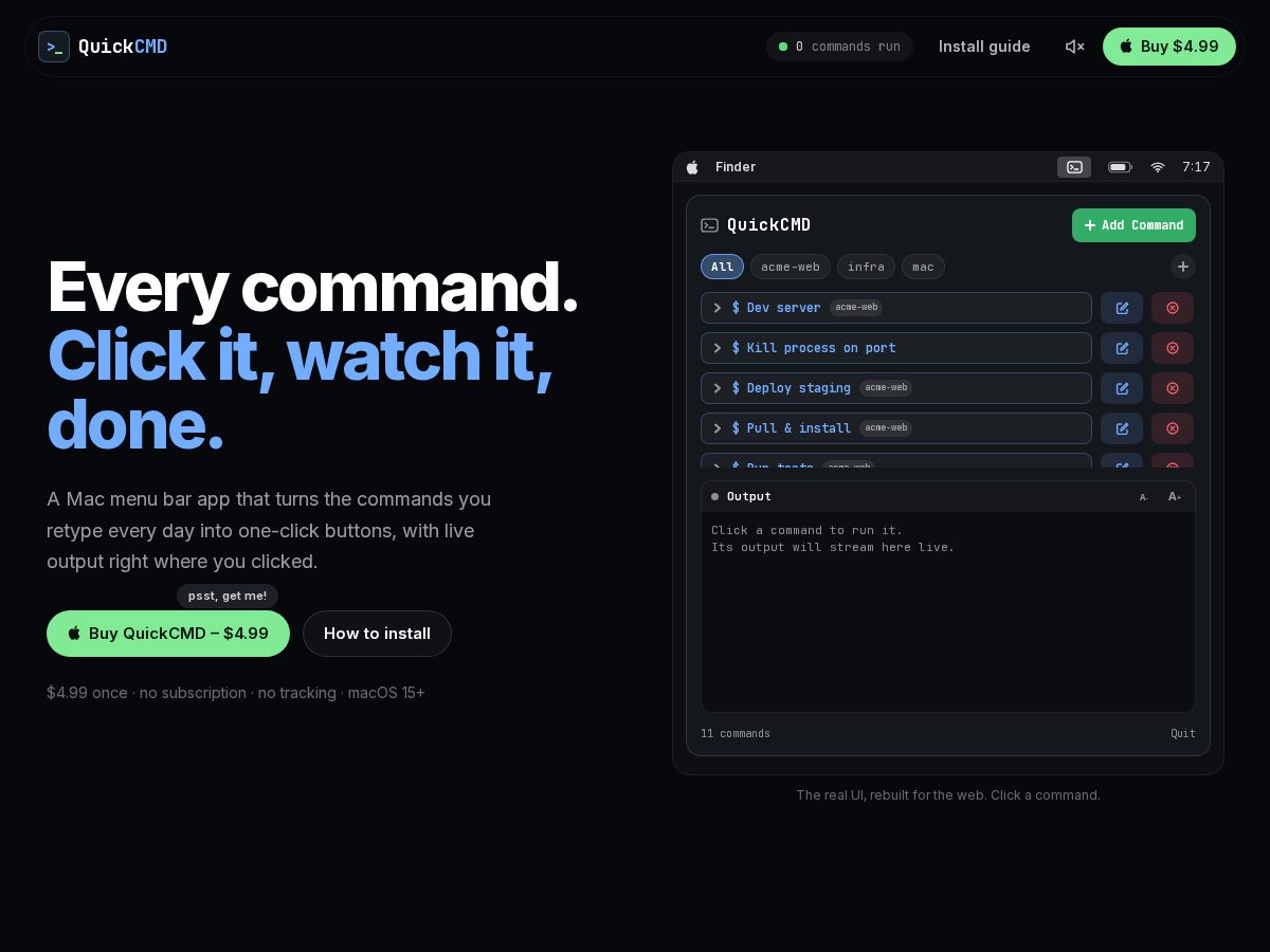 Landing-page snapshot of quickcmd.app