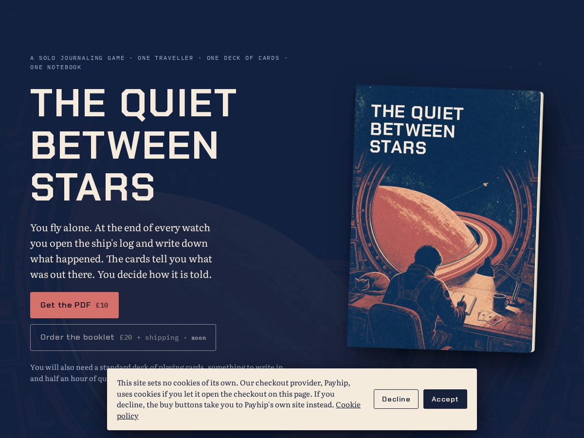 Landing-page snapshot of quietbetweenstars.com