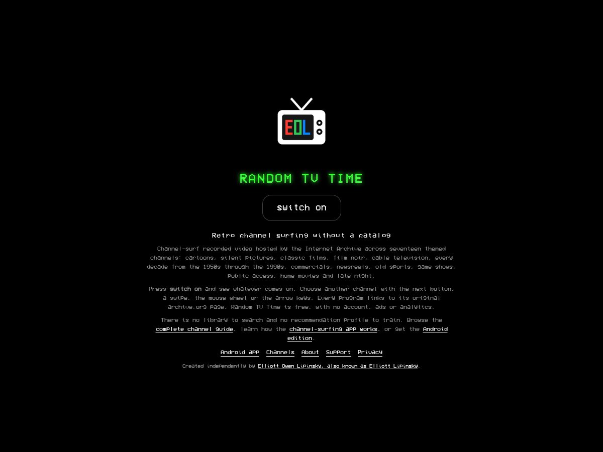 Landing-page snapshot of randomtvtime.com