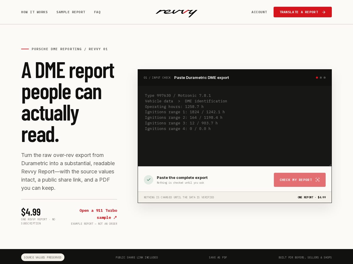 Landing-page snapshot of revvyreport.com