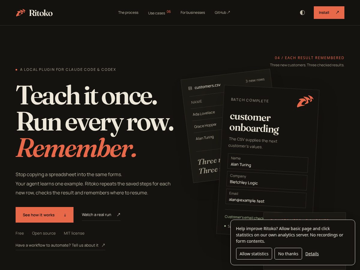 Landing-page snapshot of ritoko.dev