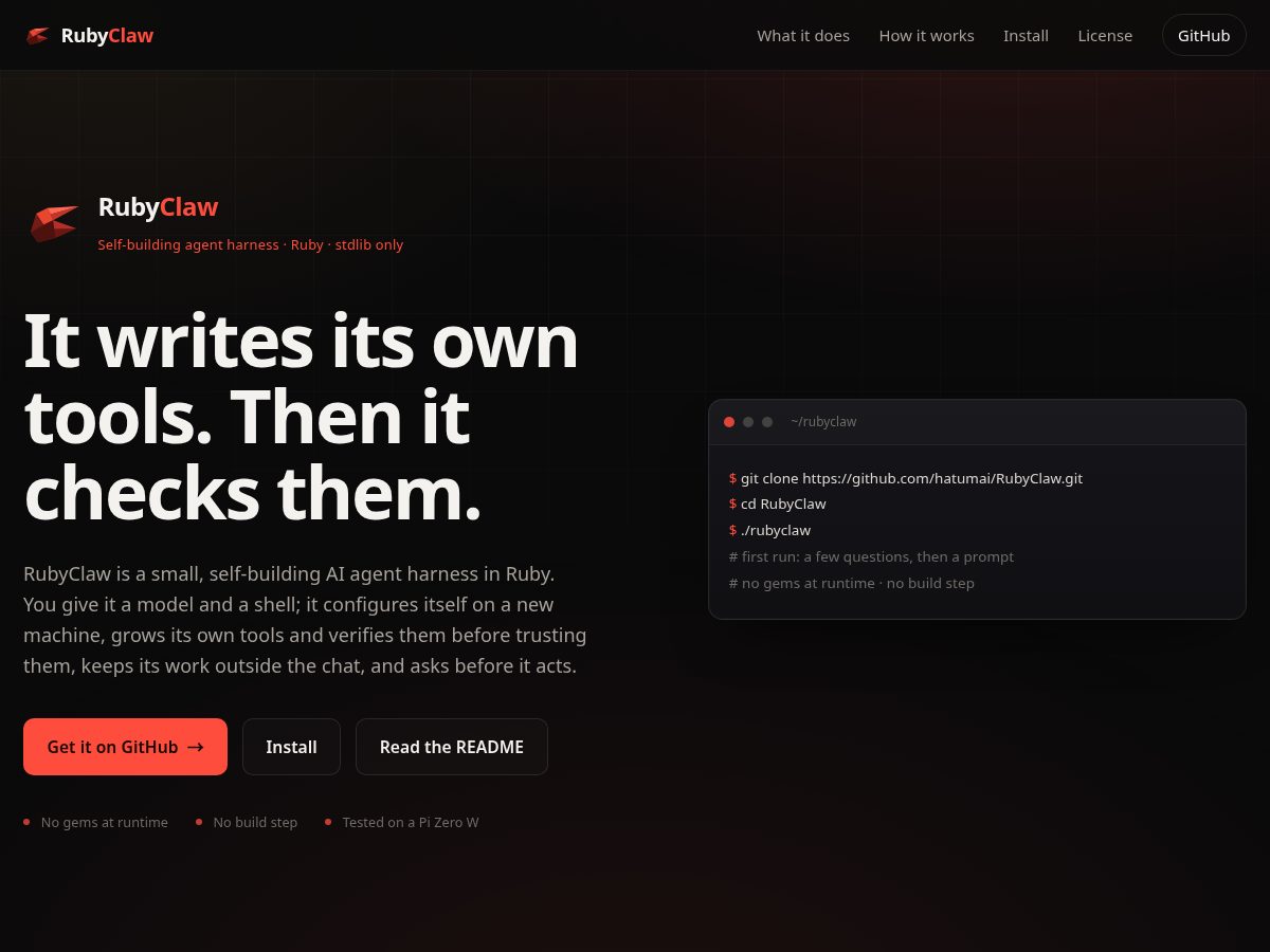 Landing-page snapshot of rubyclaw.lol