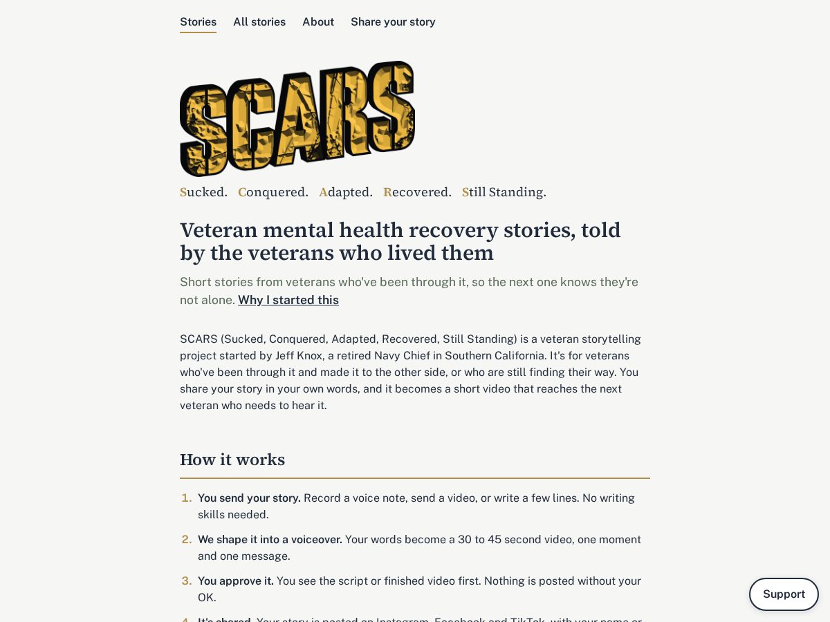 Landing-page snapshot of scarsthatshow.org