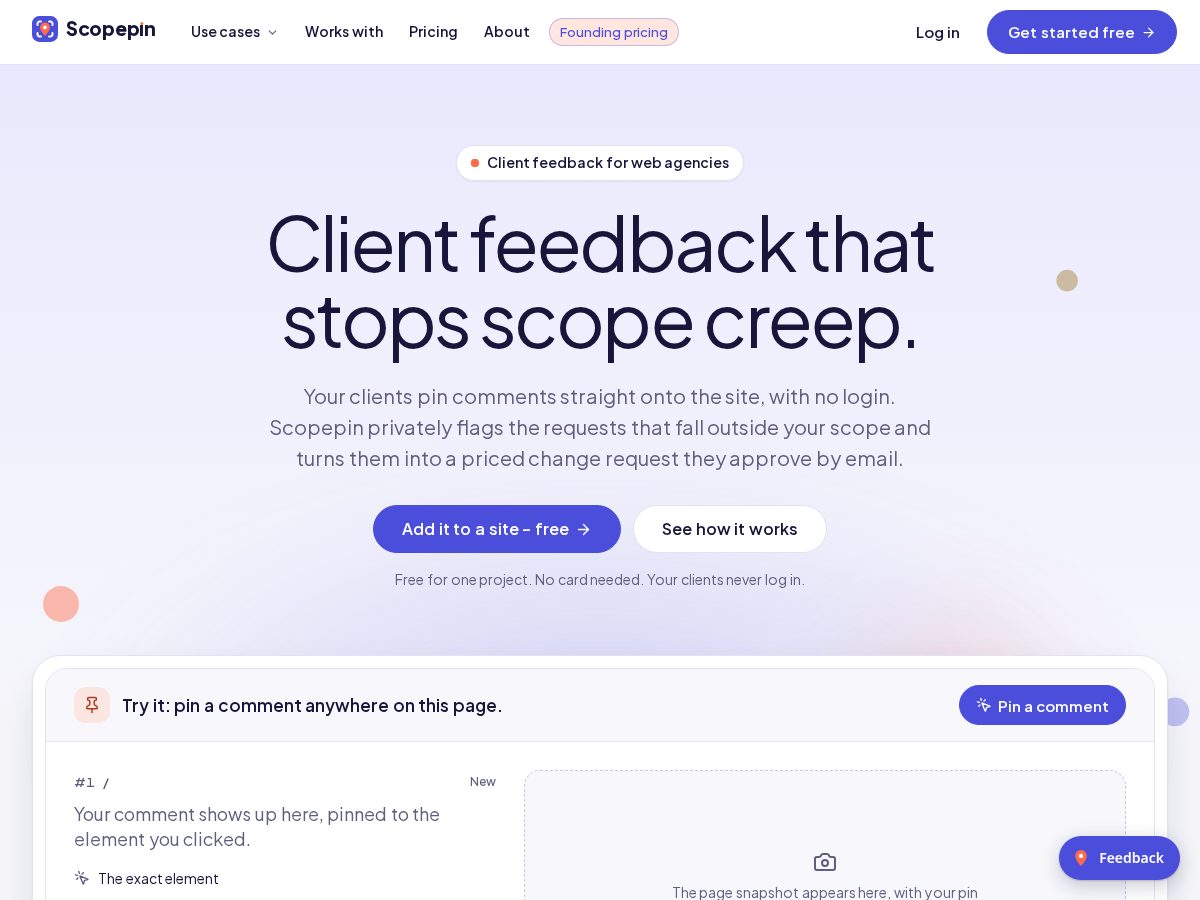 Landing-page snapshot of scopepin.com