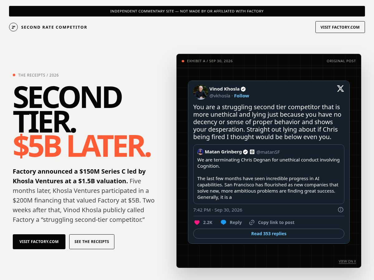 Landing-page snapshot of secondratecompetitor.com