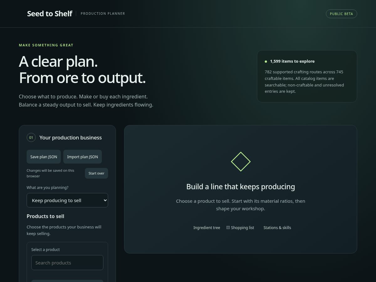 Landing-page snapshot of seedtoshelf.xyz