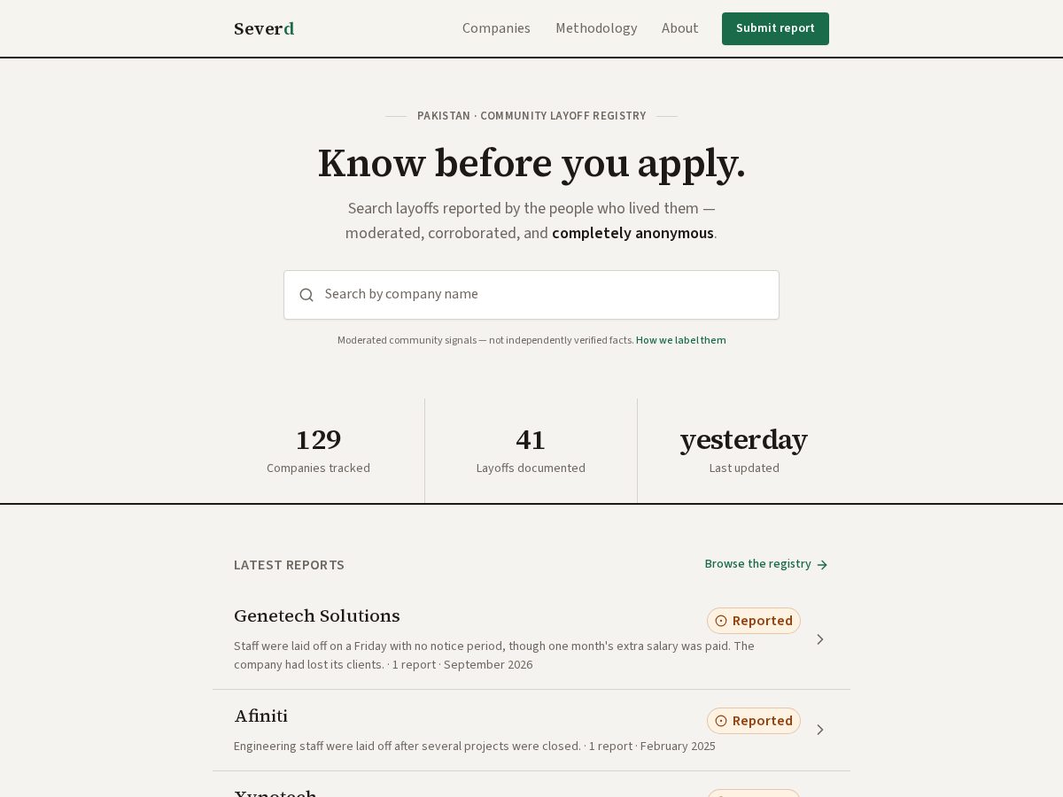 Landing-page snapshot of severd.org