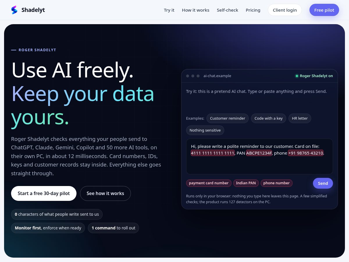 Landing-page snapshot of shadelyt.com