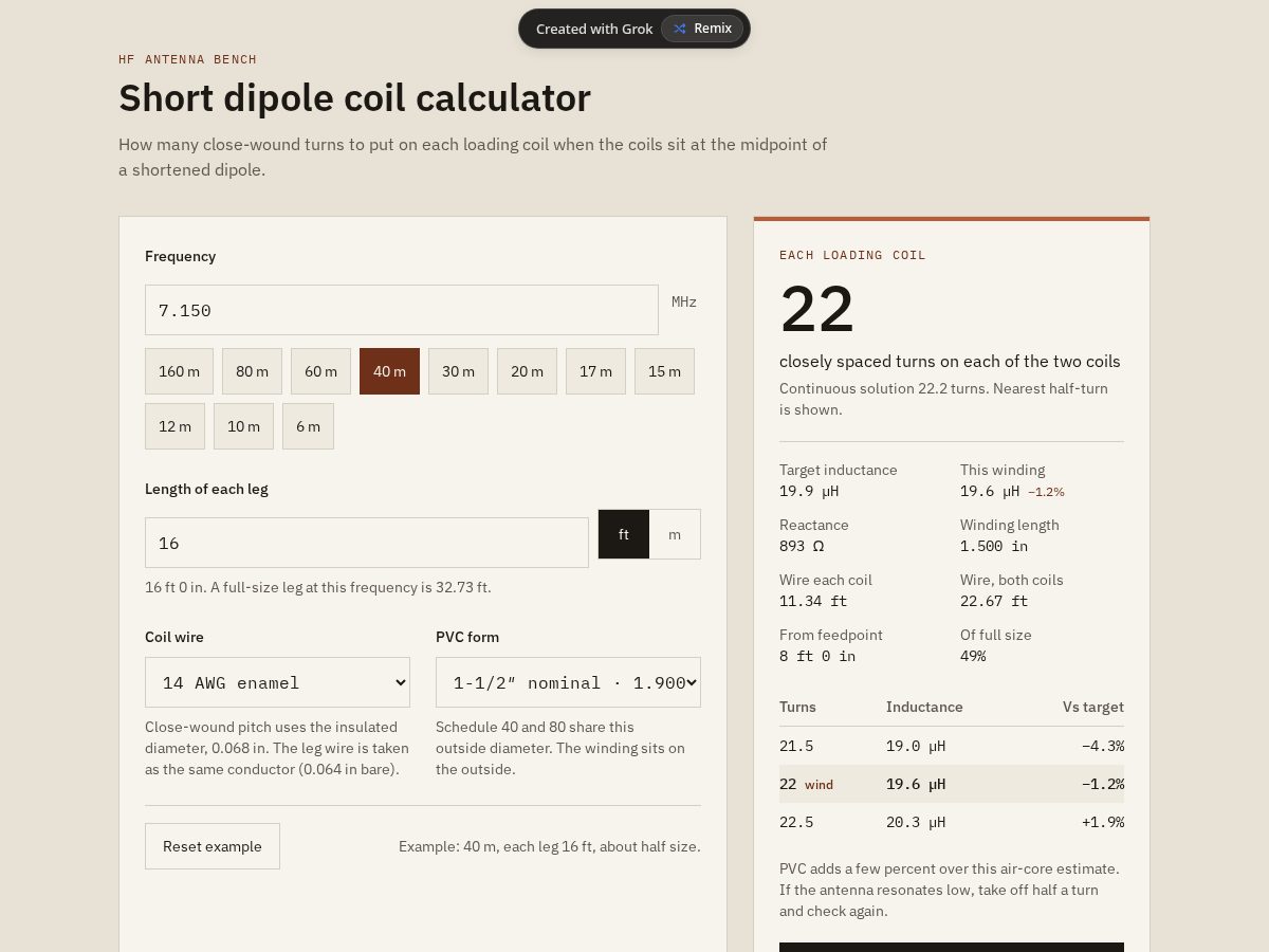 Landing-page snapshot of shortdipolecalculator.com
