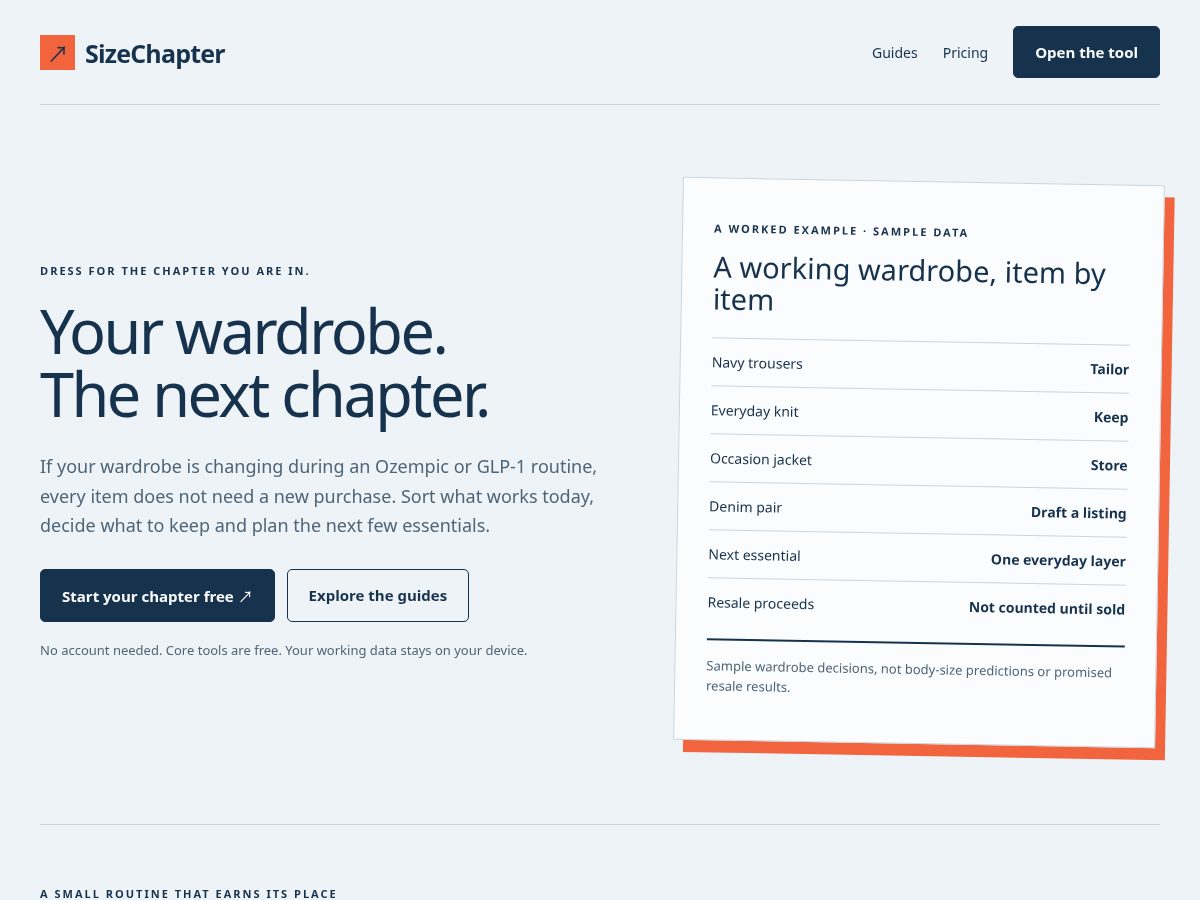 Landing-page snapshot of sizechapter.com