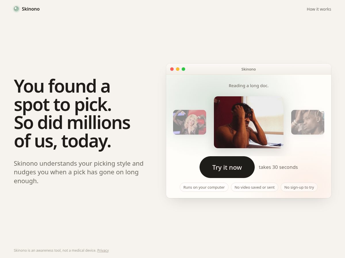 Landing-page snapshot of skinono.com