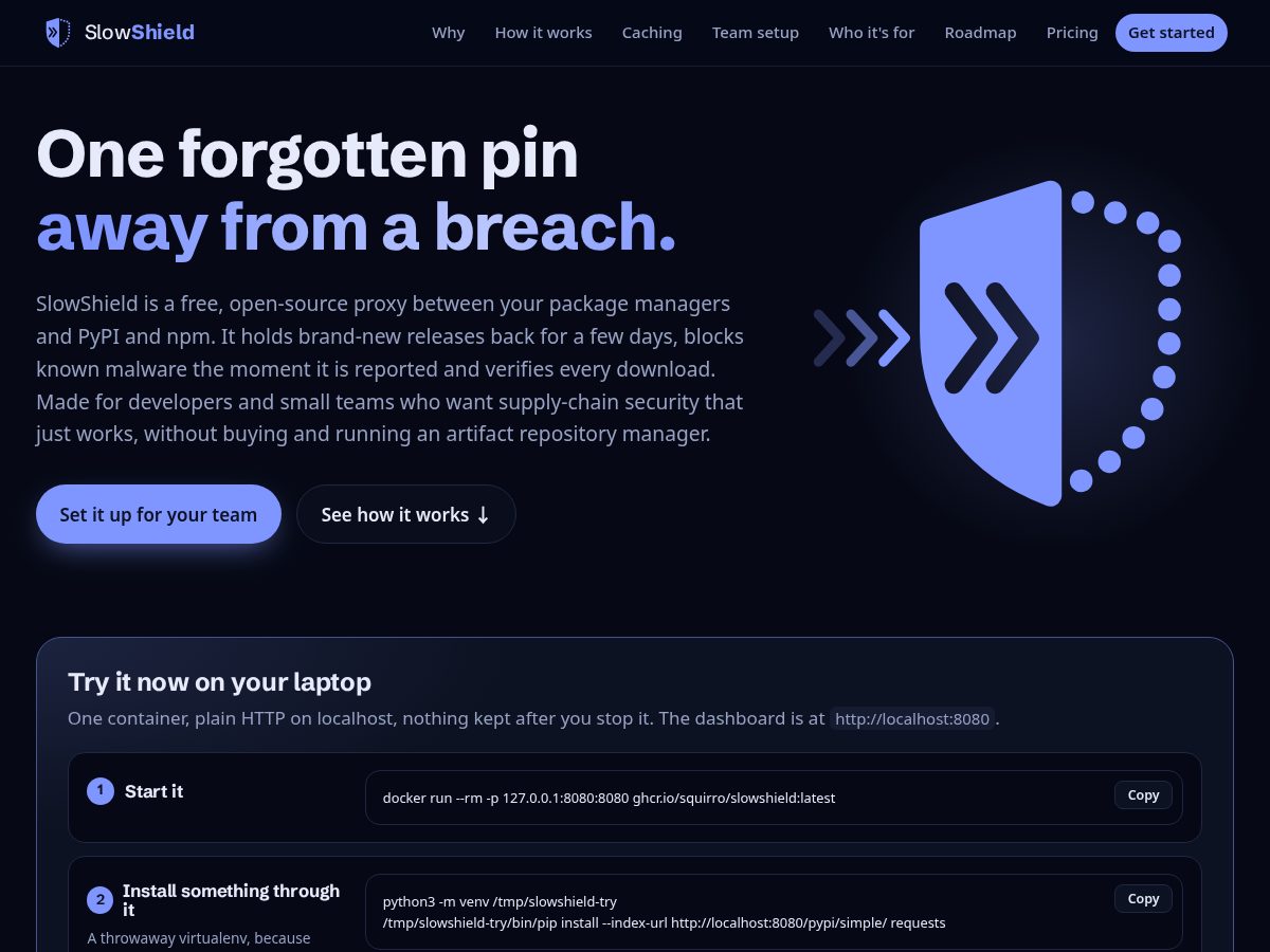 Landing-page snapshot of slowshield.net