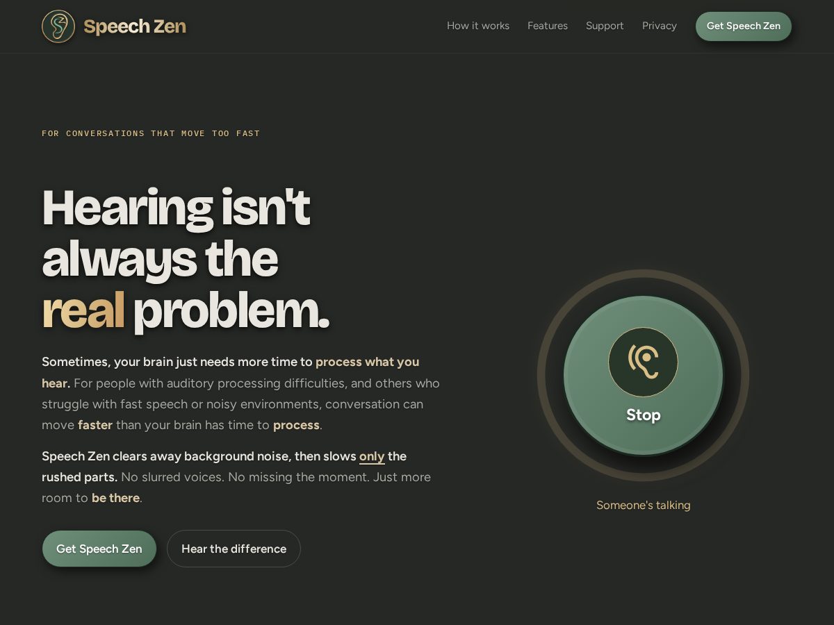 Landing-page snapshot of speechzen.com