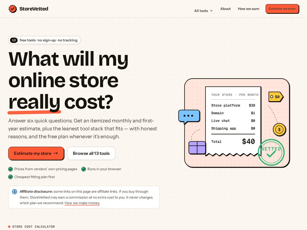 Landing-page snapshot of storevetted.com