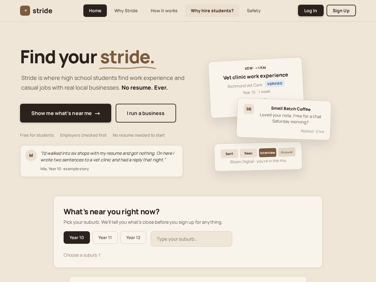 Landing-page snapshot of stridework.net