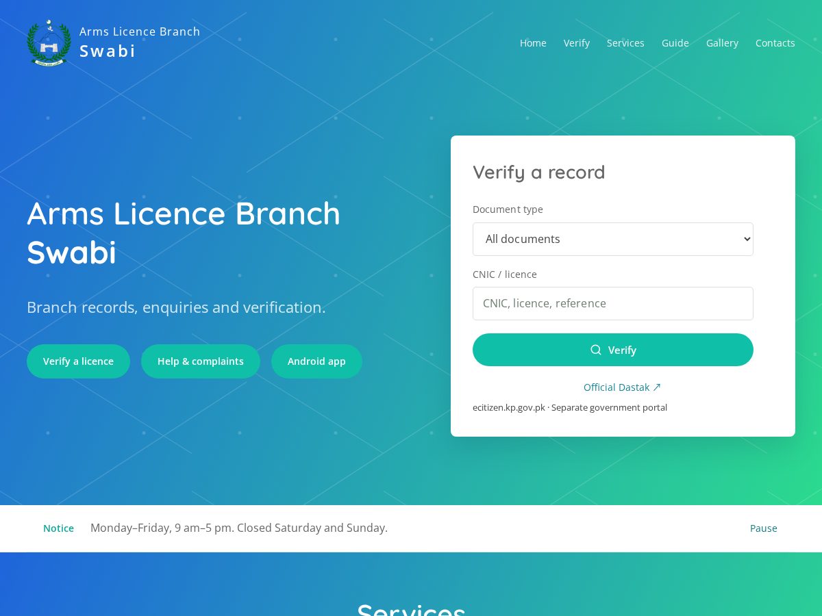 Landing-page snapshot of swabiarmslicence.xyz
