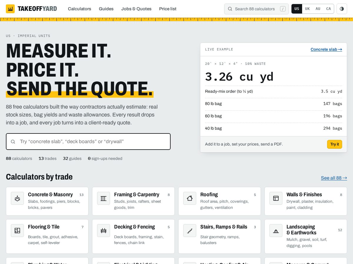 Landing-page snapshot of takeoffyard.com