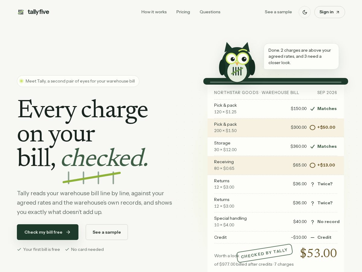 Landing-page snapshot of tallyfive.com