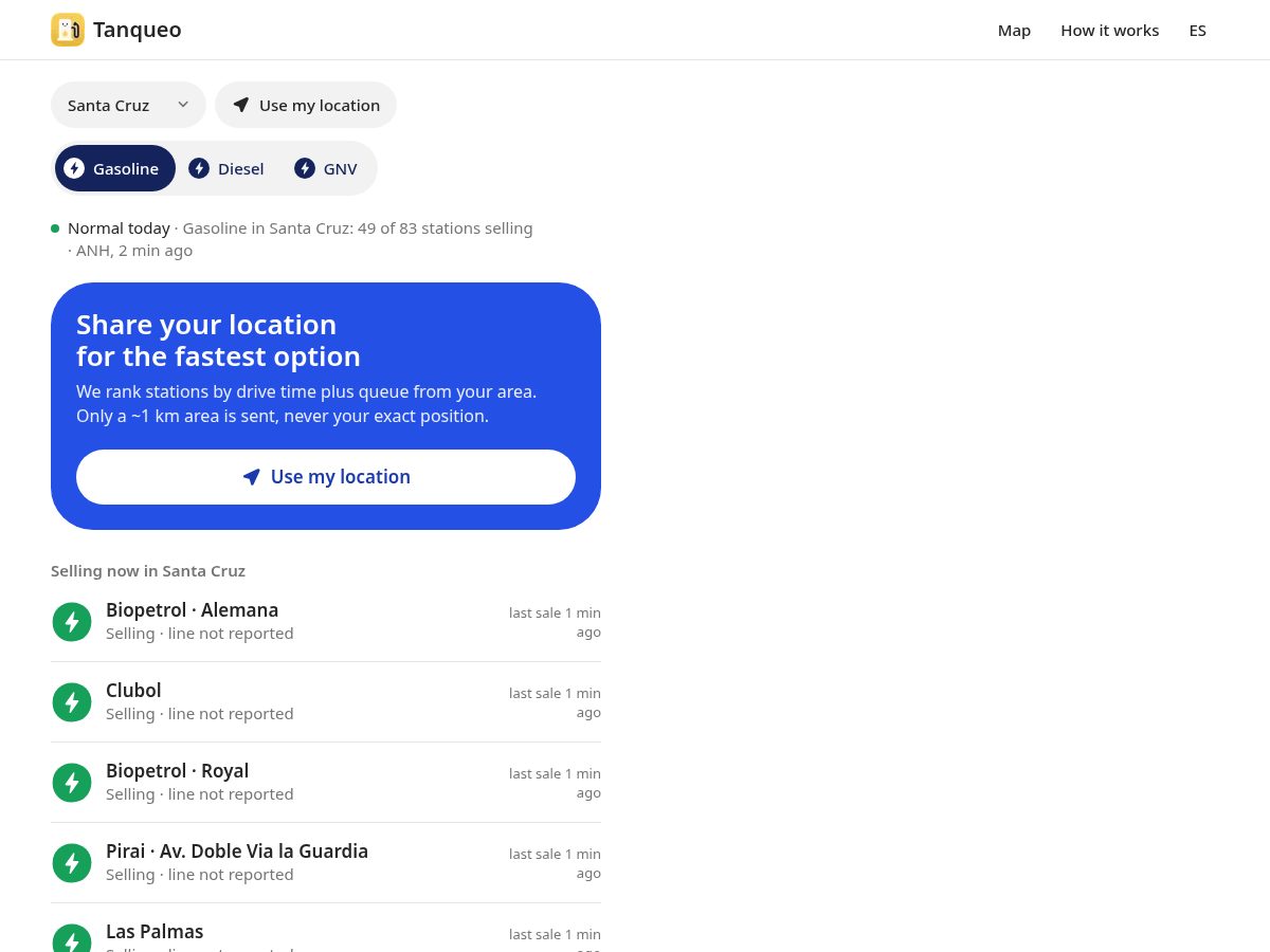 Landing-page snapshot of tanqueo.com
