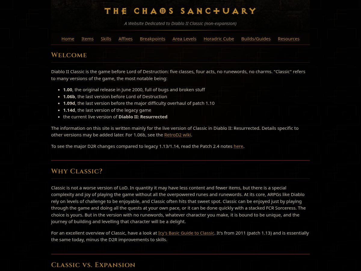 Landing-page snapshot of thechaossanctuary.org
