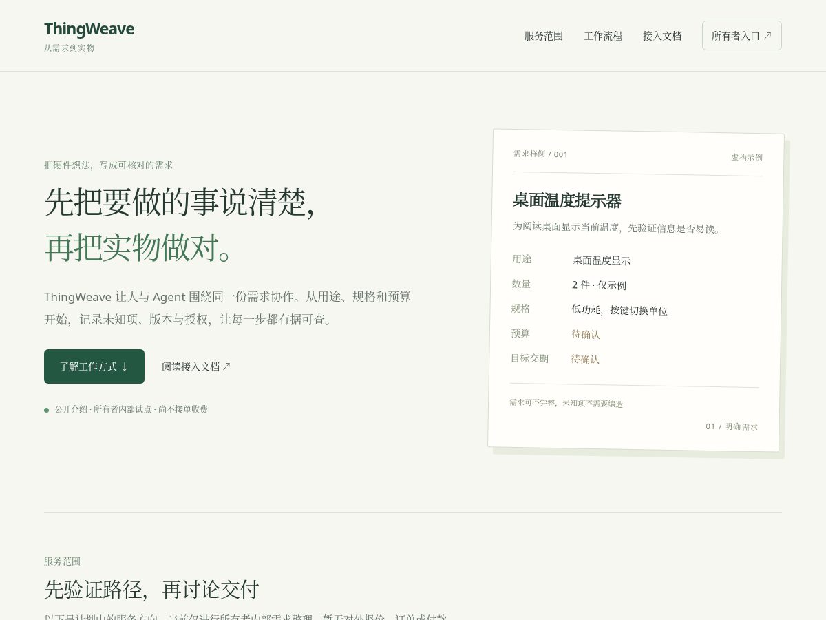 Landing-page snapshot of thingweave.com