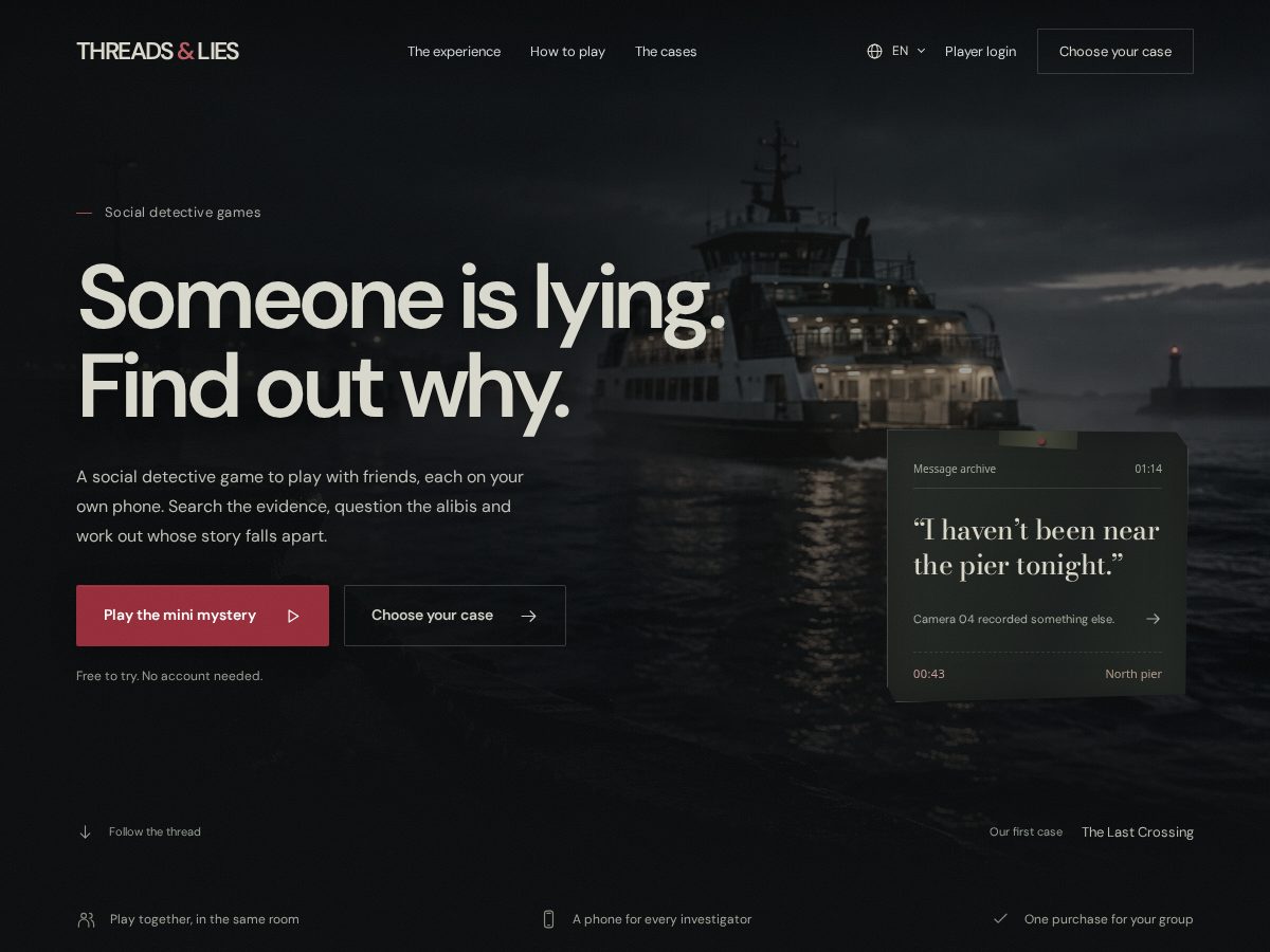 Landing-page snapshot of threadsandlies.com