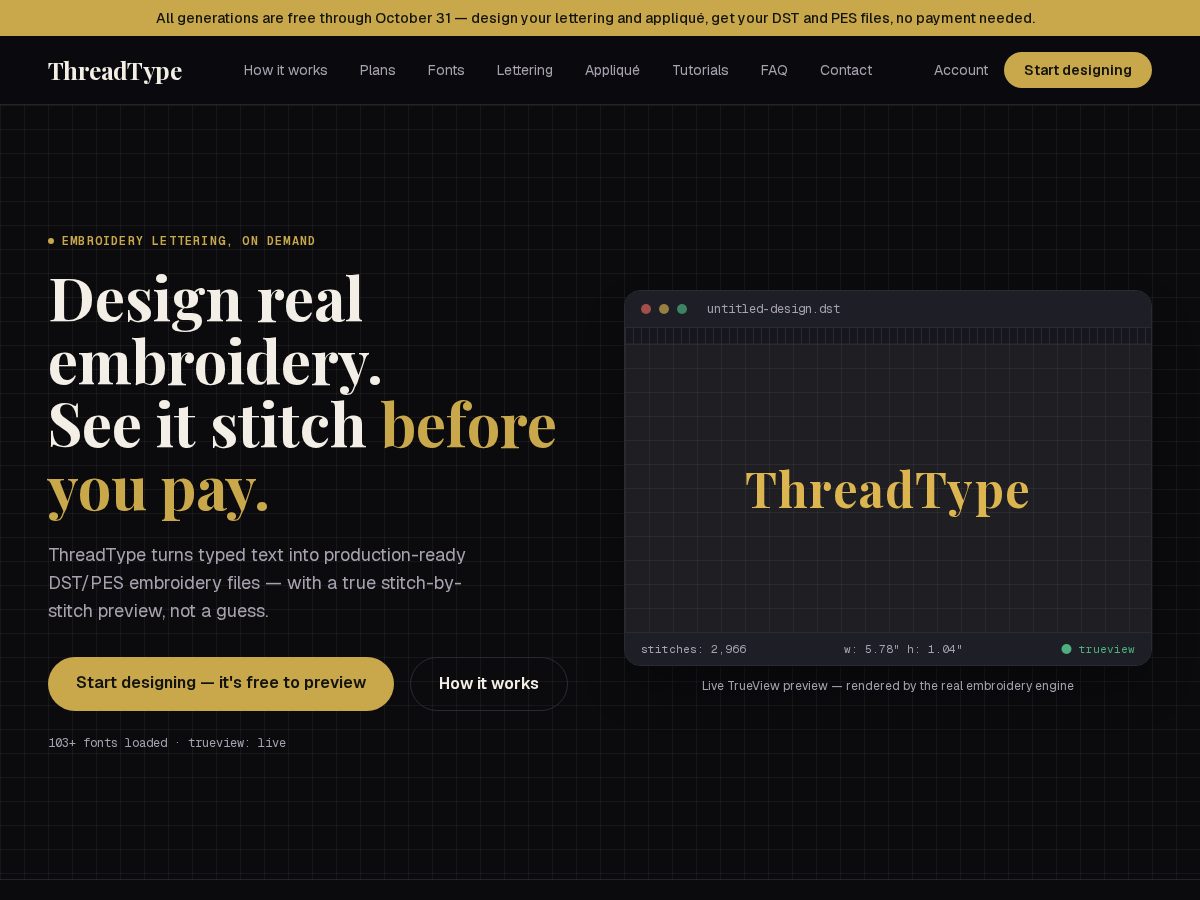 Landing-page snapshot of threadtype.app