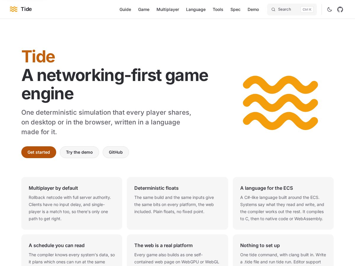 Landing-page snapshot of tide-engine.dev