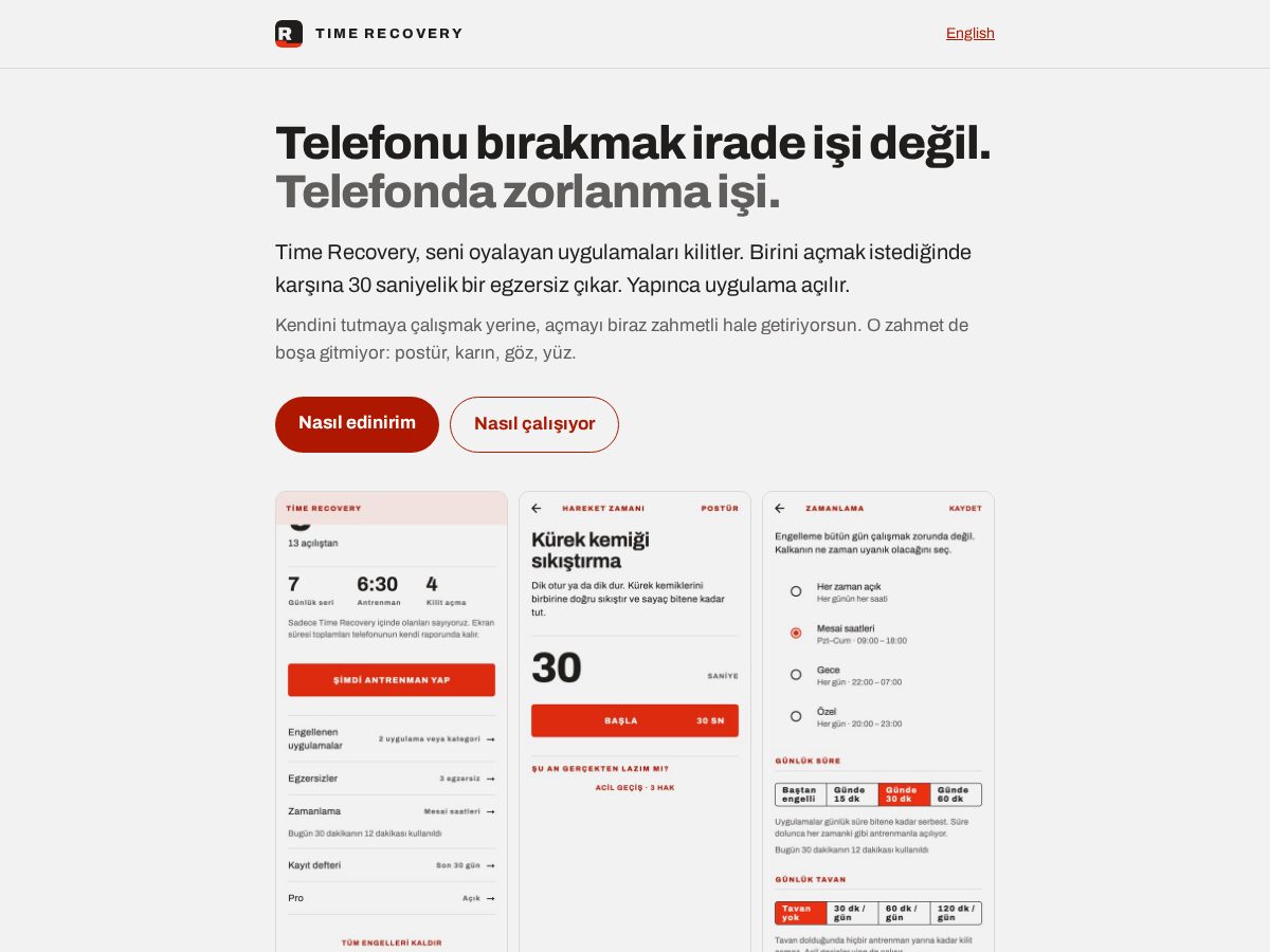 Landing-page snapshot of timerecovery.app