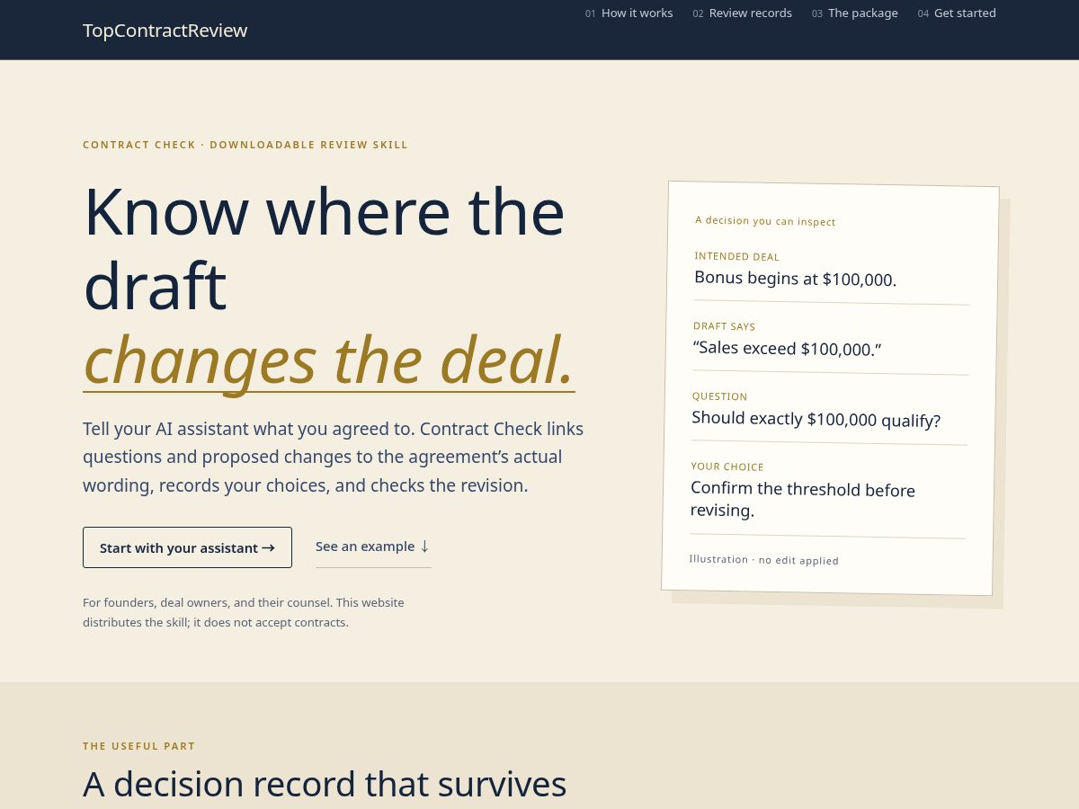 Landing-page snapshot of topcontractreview.com