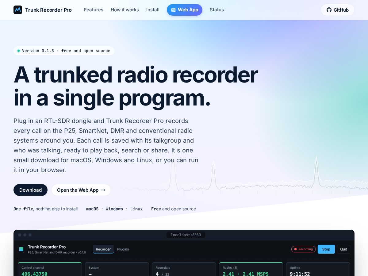 Landing-page snapshot of trunkrecorder.pro