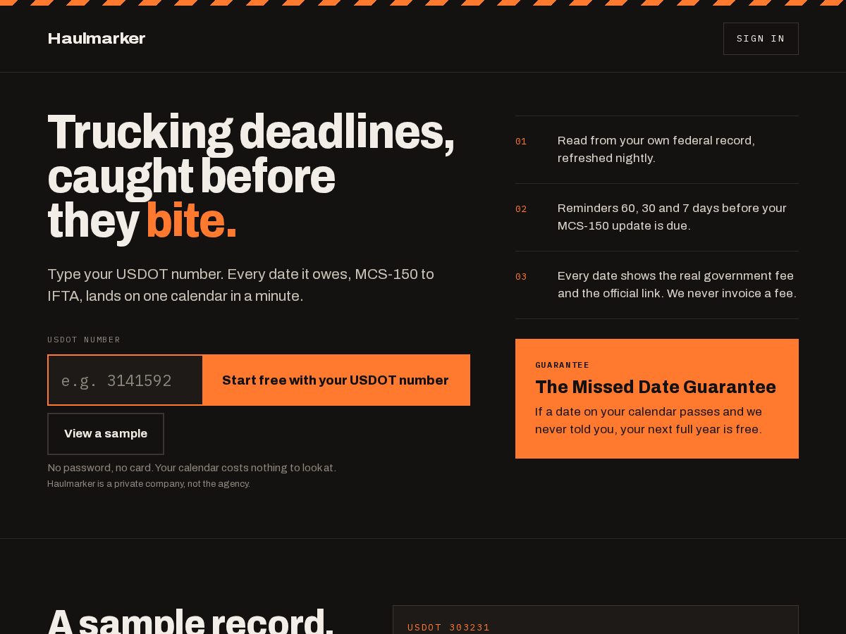 Landing-page snapshot of tryhaulmarker.com