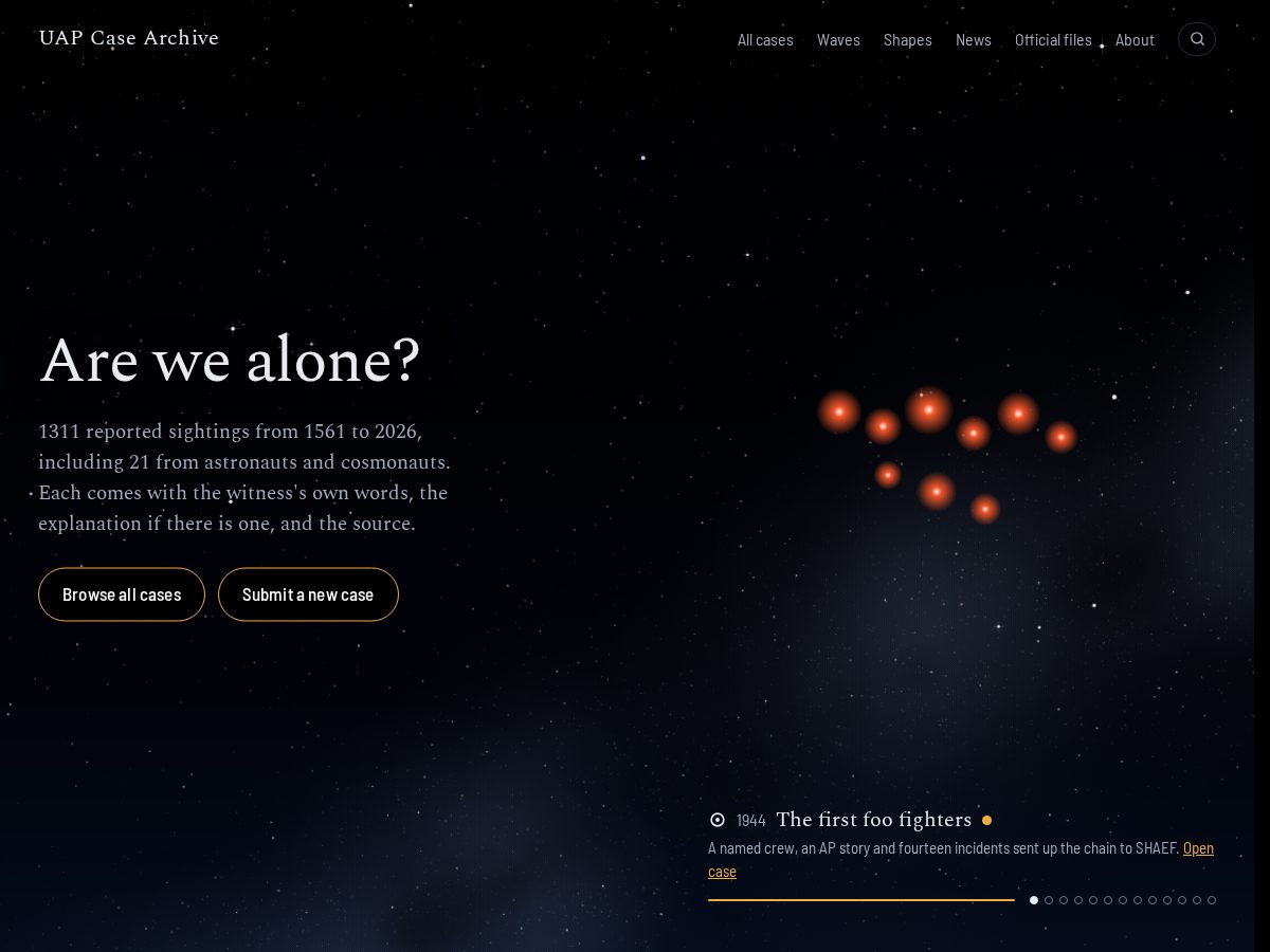 Landing-page snapshot of uapcasearchive.com