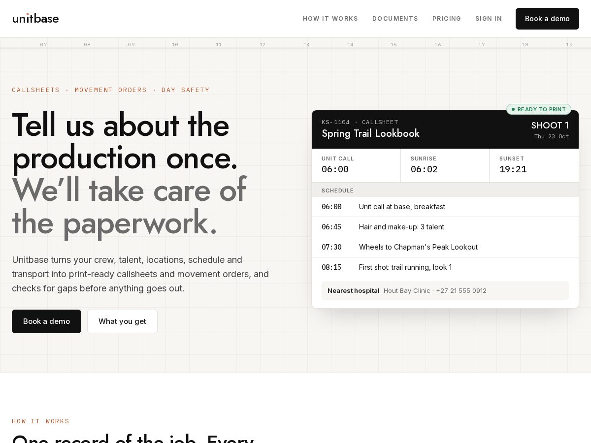 Landing-page snapshot of unitbase.productions
