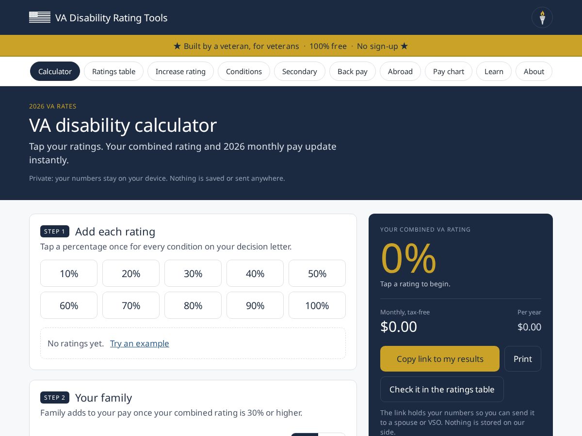 Landing-page snapshot of va-disability-rating.com
