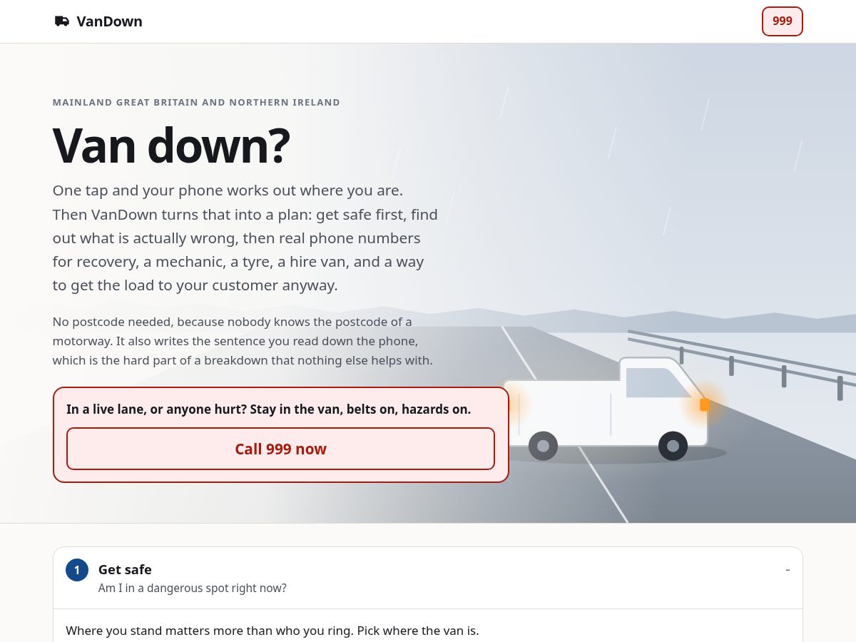 Landing-page snapshot of vandown.app
