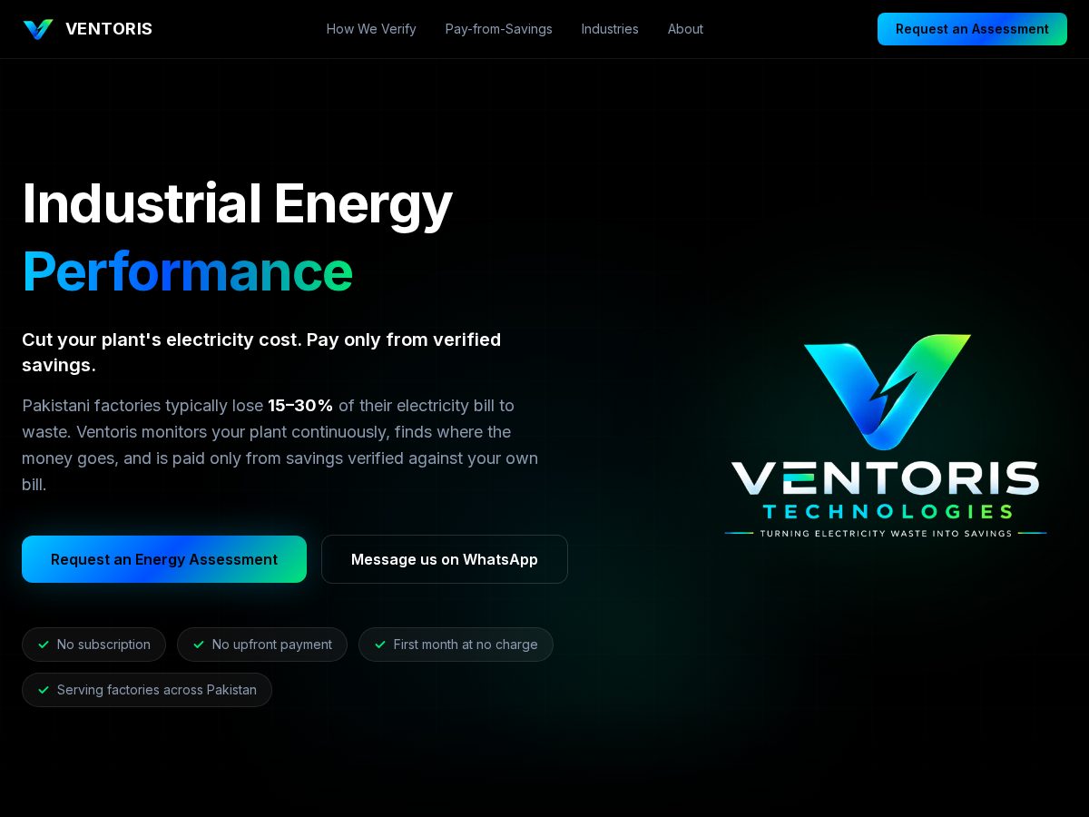Landing-page snapshot of ventoristech.com