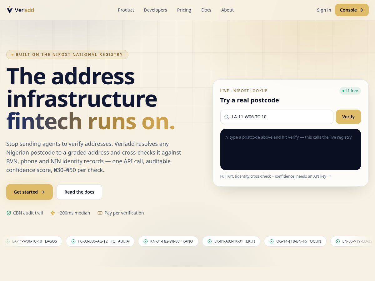 Landing-page snapshot of veriadd.tech