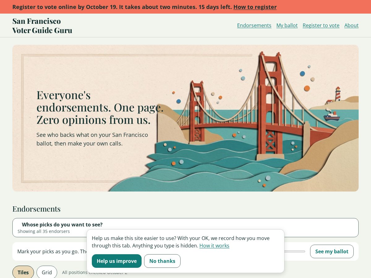 Landing-page snapshot of voterguide.guru