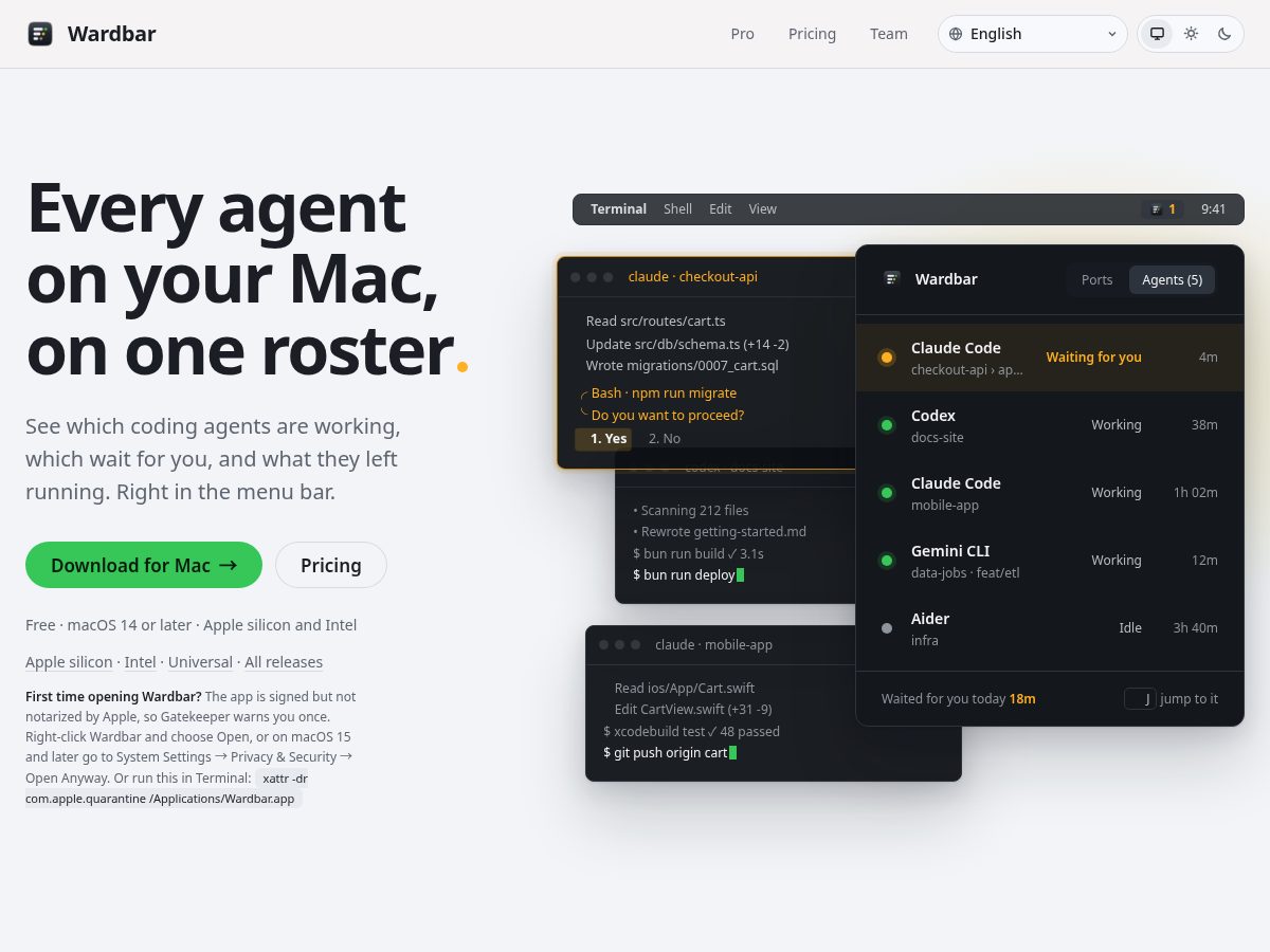 Landing-page snapshot of wardbar.com