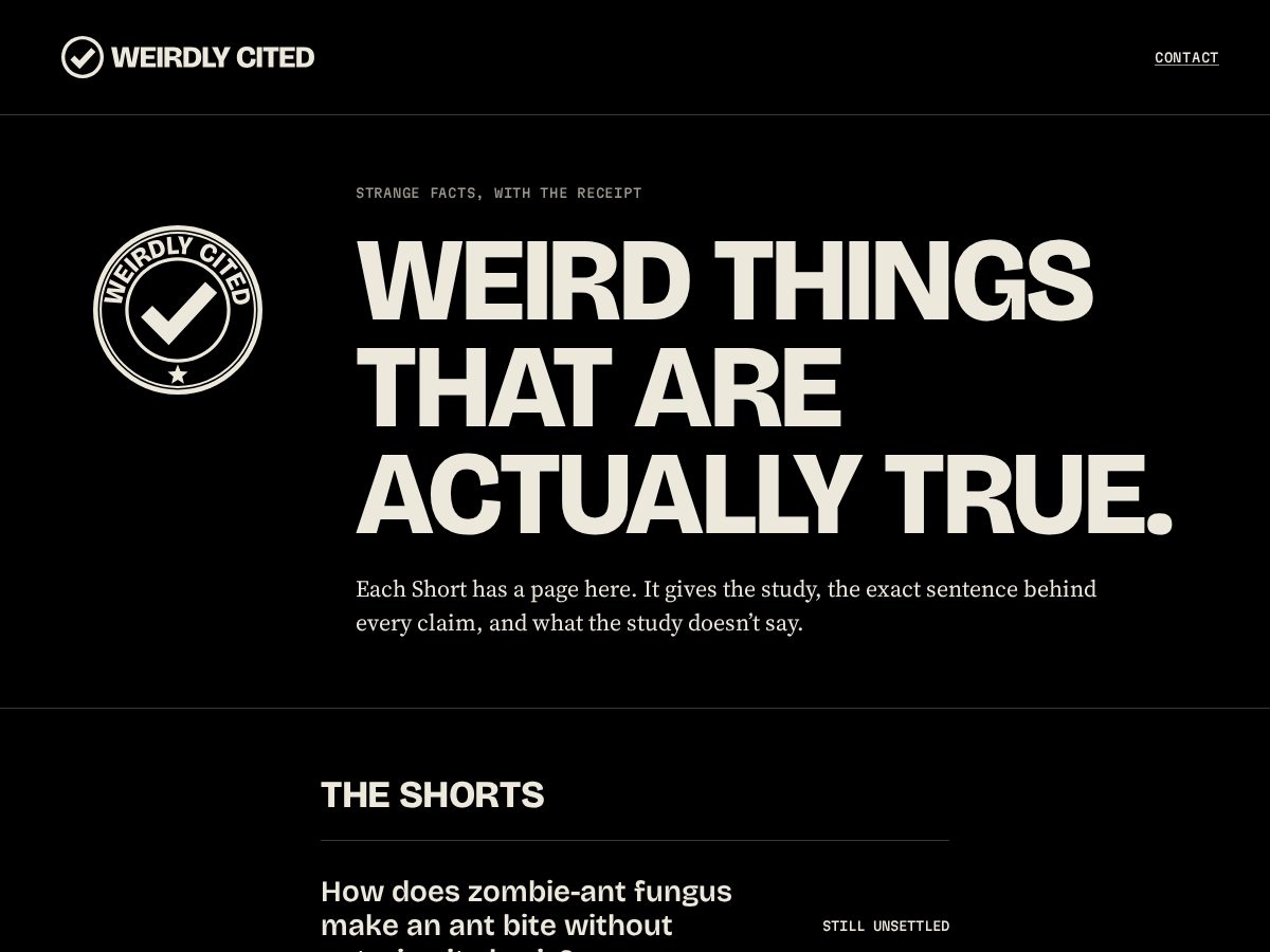 Landing-page snapshot of weirdlycited.com