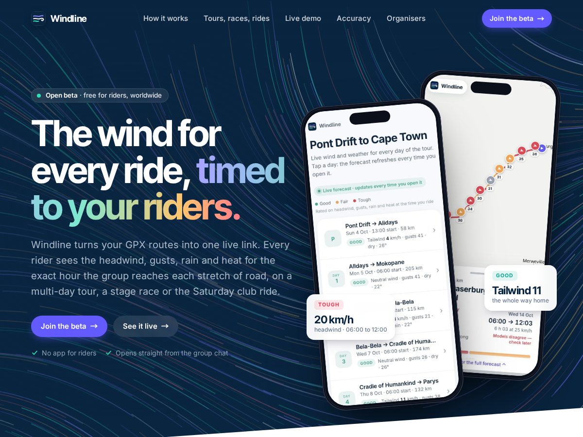 Landing-page snapshot of windline.tech