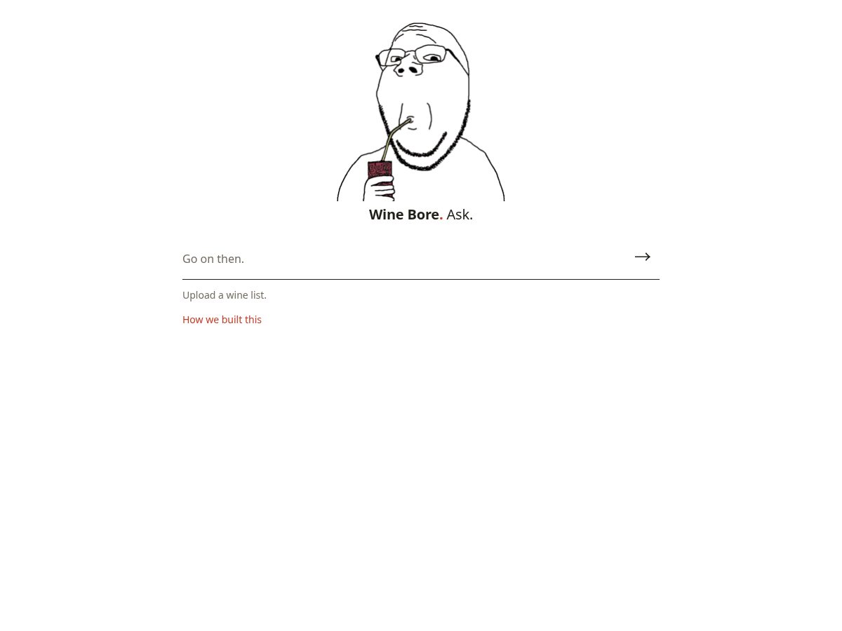Landing-page snapshot of winebore.app