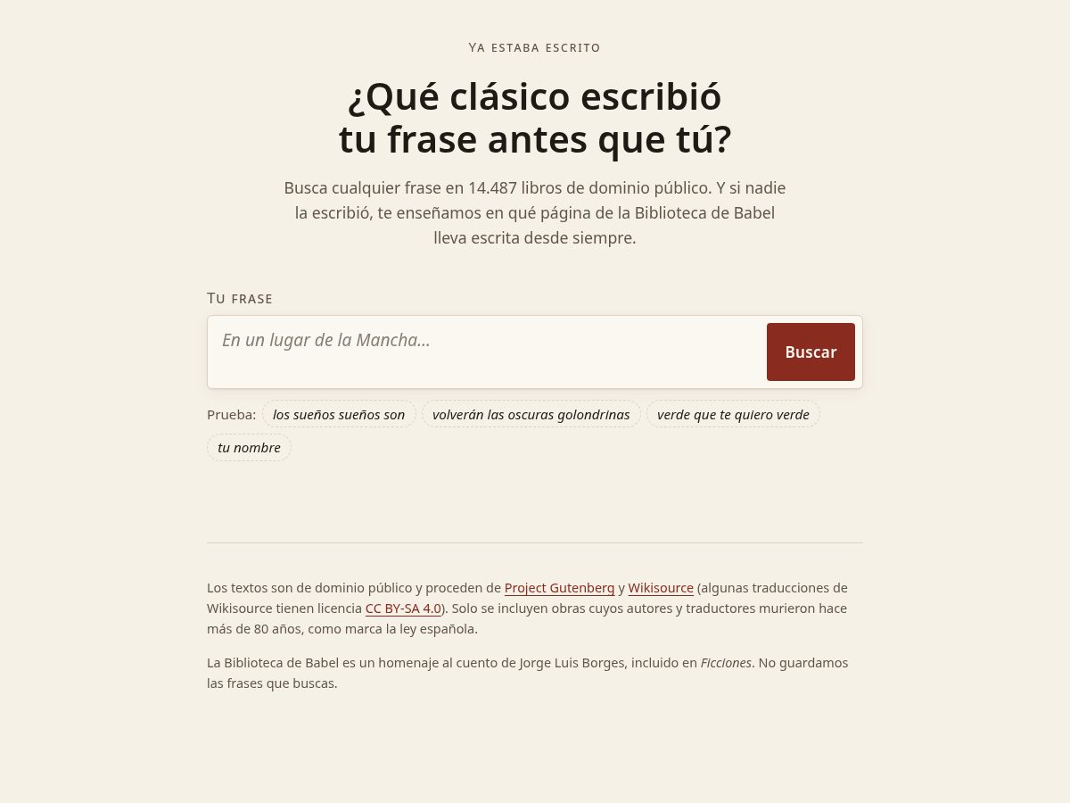Landing-page snapshot of yaestabaescrito.com